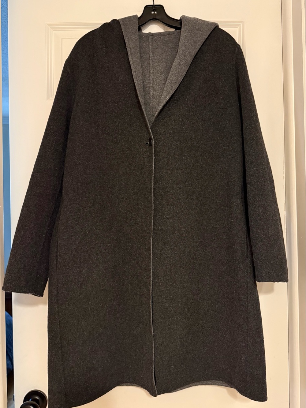 Hooded Bi-colo Trench Coat in Charcoal Gray